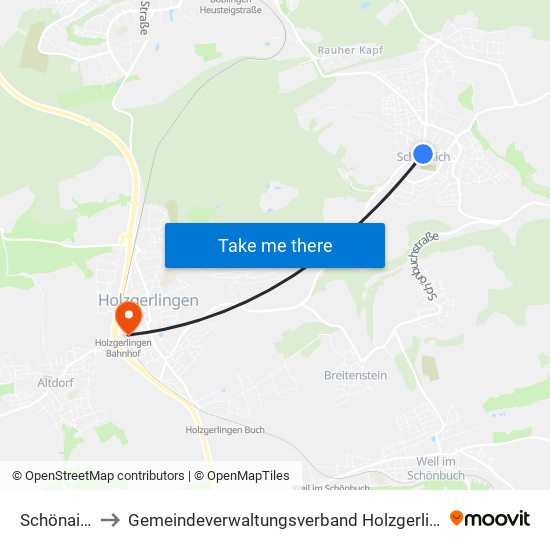 Schönaich to Gemeindeverwaltungsverband Holzgerlingen map