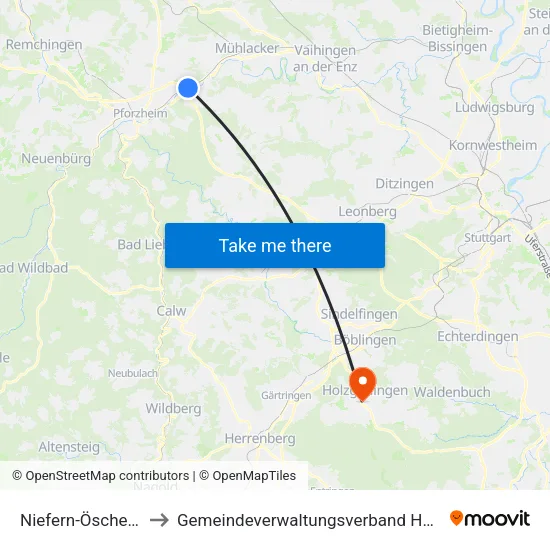 Niefern-Öschelbronn to Gemeindeverwaltungsverband Holzgerlingen map