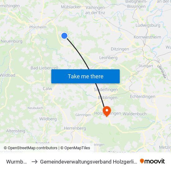 Wurmberg to Gemeindeverwaltungsverband Holzgerlingen map