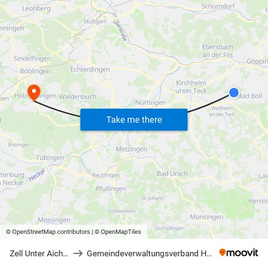 Zell Unter Aichelberg to Gemeindeverwaltungsverband Holzgerlingen map