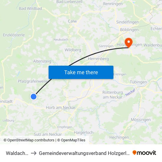 Waldachtal to Gemeindeverwaltungsverband Holzgerlingen map