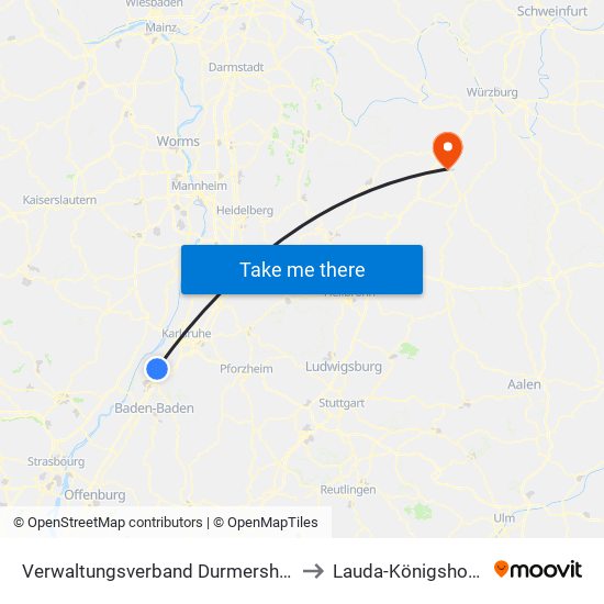 Verwaltungsverband Durmersheim to Lauda-Königshofen map