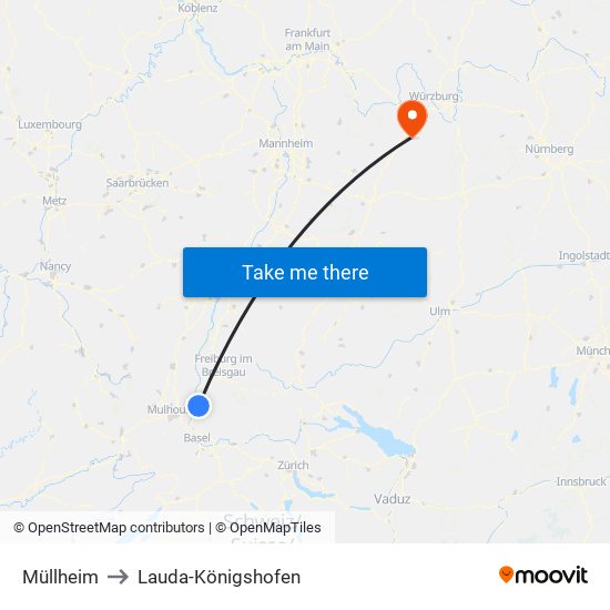 Müllheim to Lauda-Königshofen map
