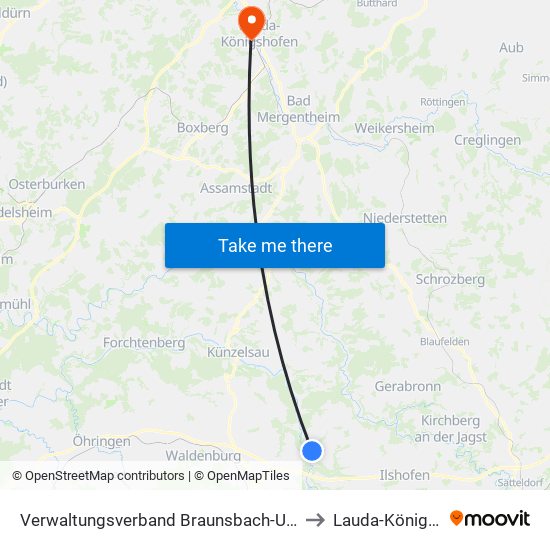 Verwaltungsverband Braunsbach-Untermünkheim to Lauda-Königshofen map