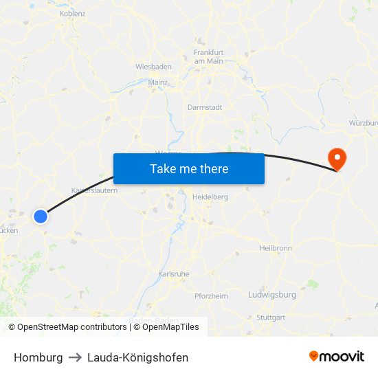 Homburg to Lauda-Königshofen map