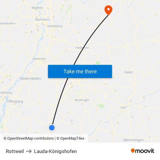 Rottweil to Lauda-Königshofen map