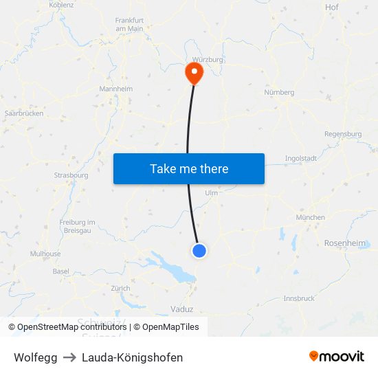 Wolfegg to Lauda-Königshofen map