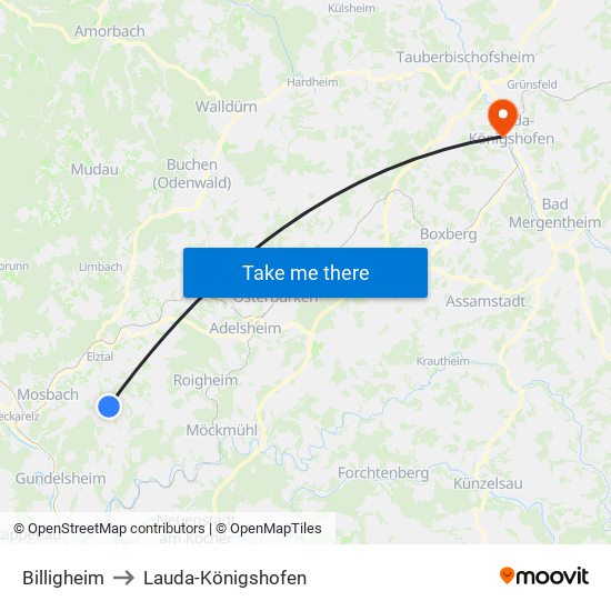 Billigheim to Lauda-Königshofen map