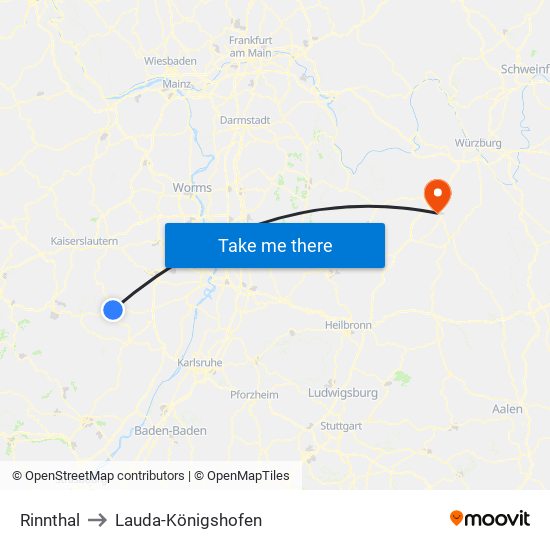 Rinnthal to Lauda-Königshofen map