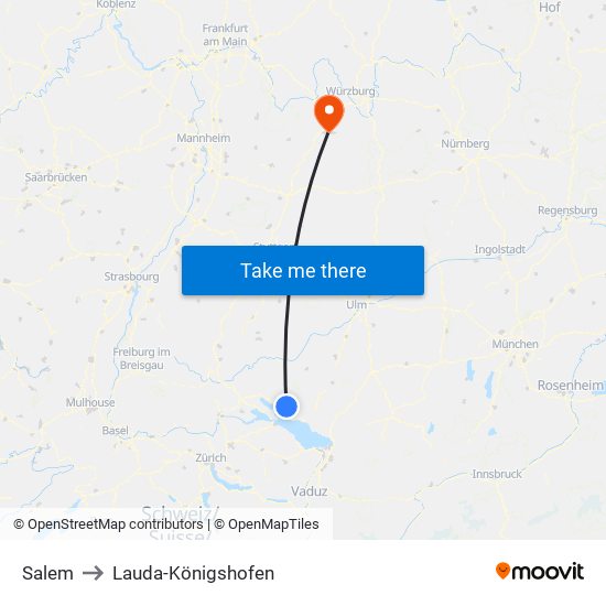 Salem to Lauda-Königshofen map
