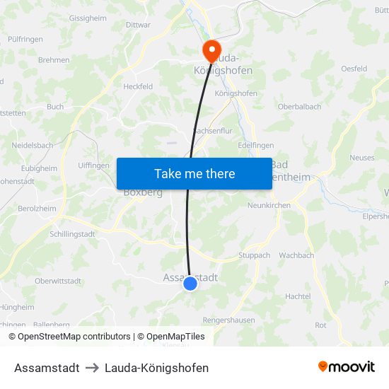 Assamstadt to Lauda-Königshofen map