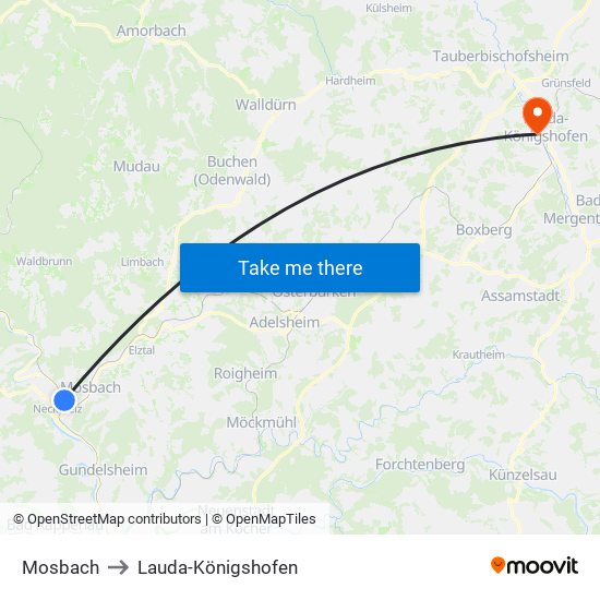 Mosbach to Lauda-Königshofen map