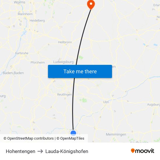 Hohentengen to Lauda-Königshofen map