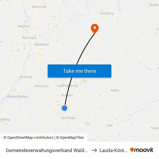 Gemeindeverwaltungsverband Waldenbuch/Steinenbronn to Lauda-Königshofen map