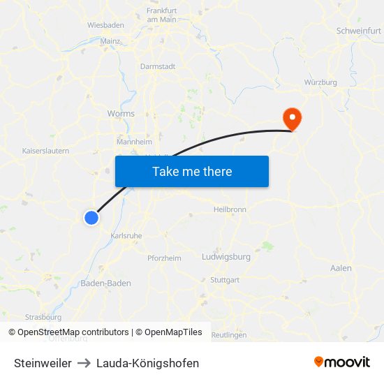 Steinweiler to Lauda-Königshofen map