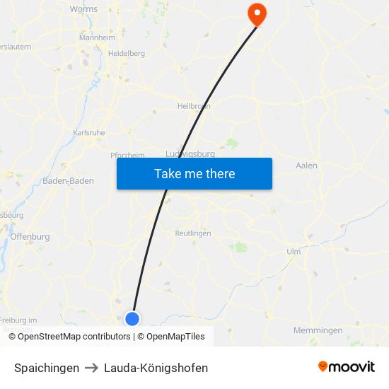 Spaichingen to Lauda-Königshofen map