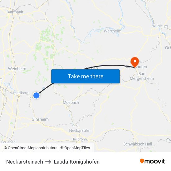 Neckarsteinach to Lauda-Königshofen map