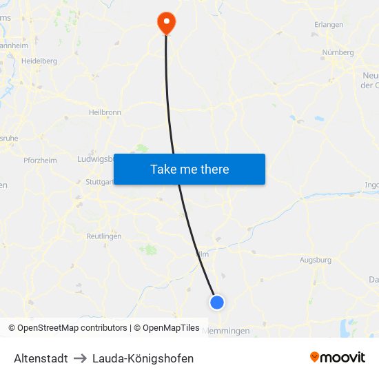 Altenstadt to Lauda-Königshofen map