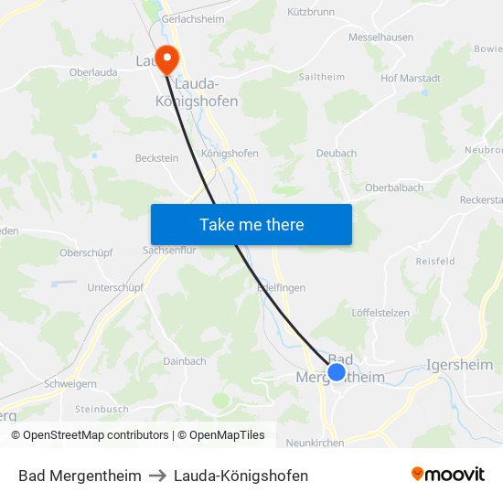 Bad Mergentheim to Lauda-Königshofen map