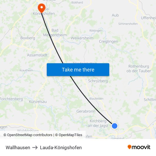 Wallhausen to Lauda-Königshofen map