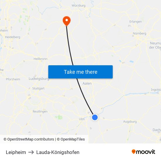Leipheim to Lauda-Königshofen map