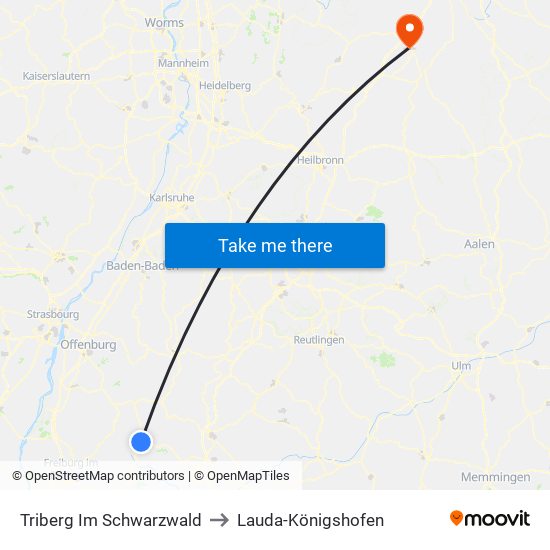 Triberg Im Schwarzwald to Lauda-Königshofen map