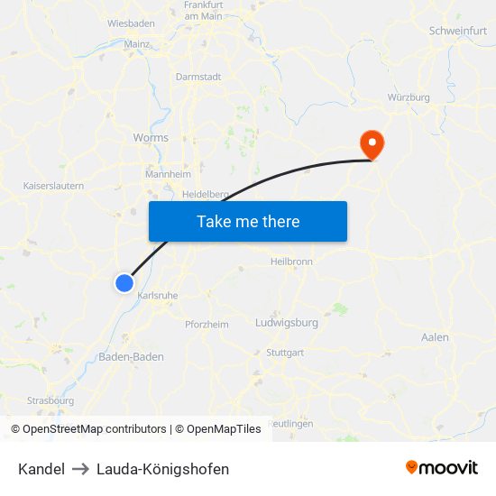 Kandel to Lauda-Königshofen map
