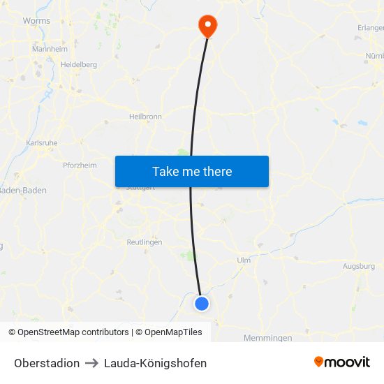 Oberstadion to Lauda-Königshofen map