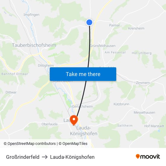 Großrinderfeld to Lauda-Königshofen map