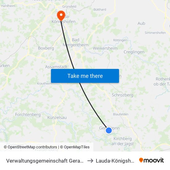 Verwaltungsgemeinschaft Gerabronn to Lauda-Königshofen map