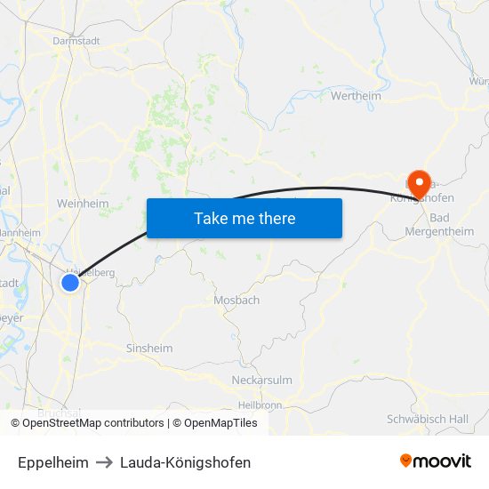 Eppelheim to Lauda-Königshofen map