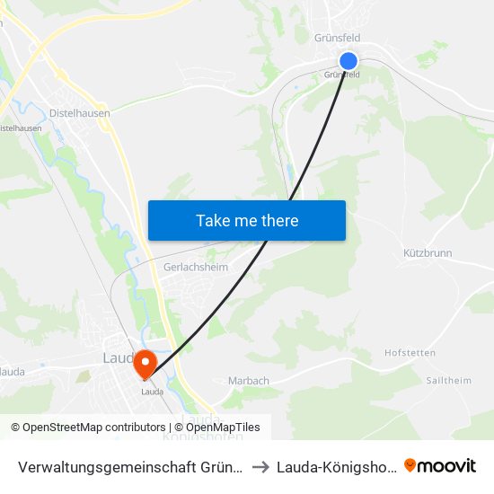 Verwaltungsgemeinschaft Grünsfeld to Lauda-Königshofen map
