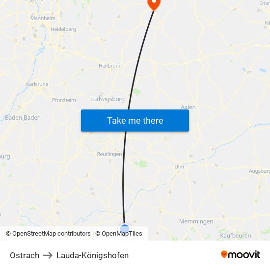 Ostrach to Lauda-Königshofen map