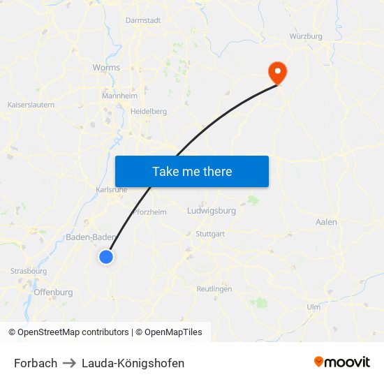 Forbach to Lauda-Königshofen map