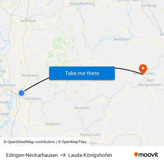 Edingen-Neckarhausen to Lauda-Königshofen map