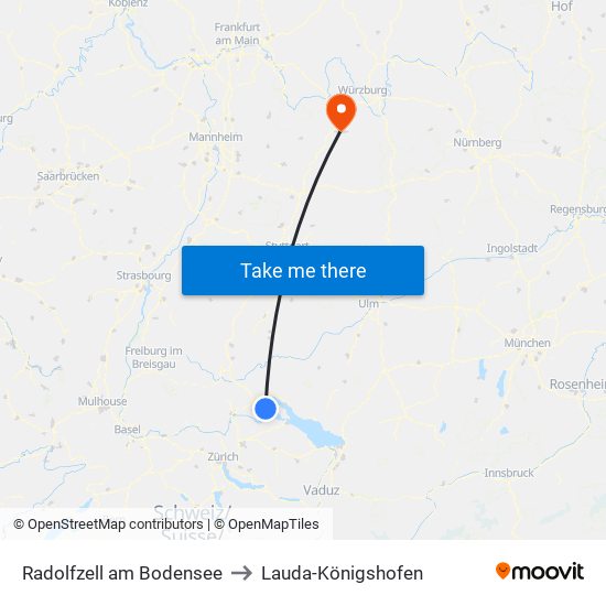 Radolfzell am Bodensee to Lauda-Königshofen map