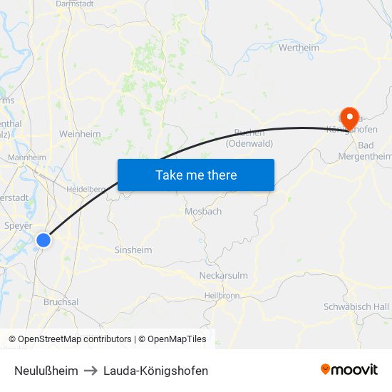 Neulußheim to Lauda-Königshofen map