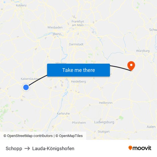 Schopp to Lauda-Königshofen map