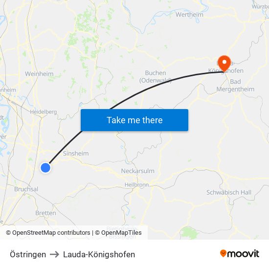 Östringen to Lauda-Königshofen map