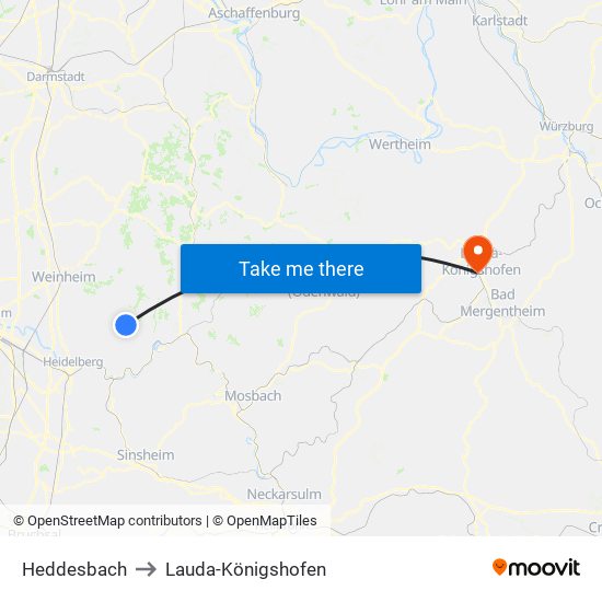 Heddesbach to Lauda-Königshofen map