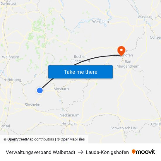 Verwaltungsverband Waibstadt to Lauda-Königshofen map