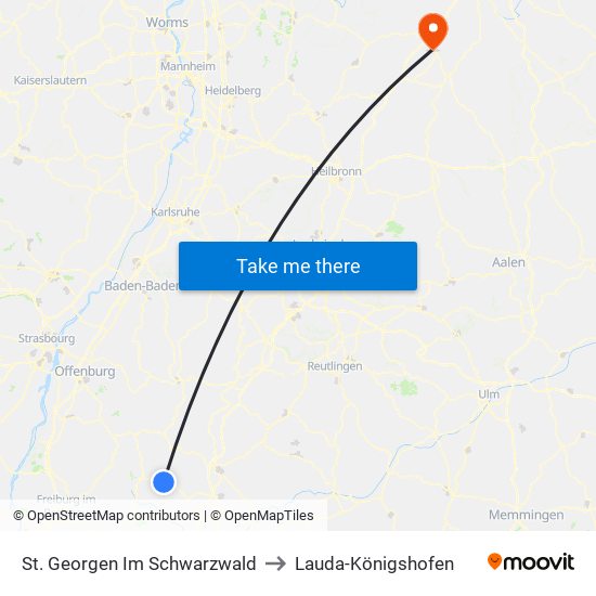 St. Georgen Im Schwarzwald to Lauda-Königshofen map