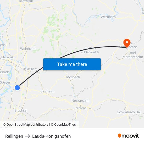 Reilingen to Lauda-Königshofen map