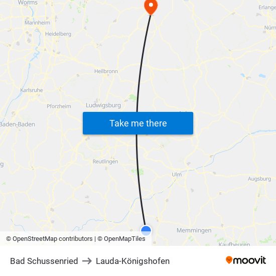 Bad Schussenried to Lauda-Königshofen map