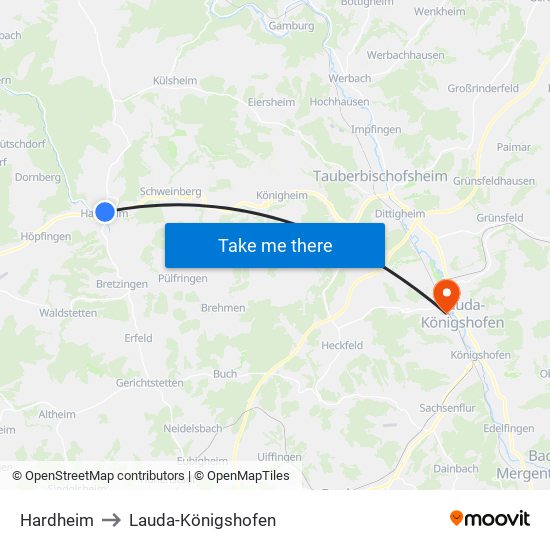 Hardheim to Lauda-Königshofen map