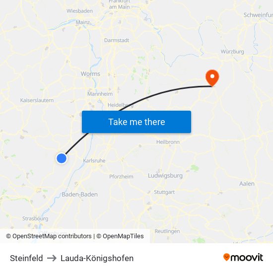 Steinfeld to Lauda-Königshofen map