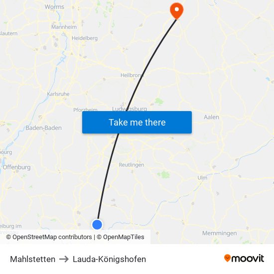 Mahlstetten to Lauda-Königshofen map