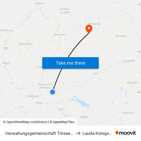 Verwaltungsgemeinschaft Titisee-Neustadt to Lauda-Königshofen map