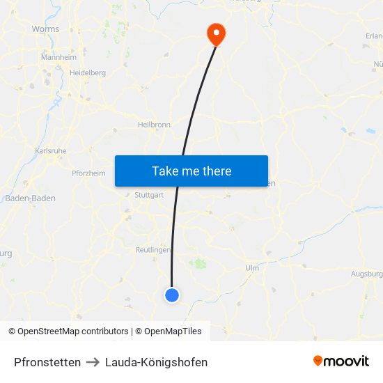 Pfronstetten to Lauda-Königshofen map