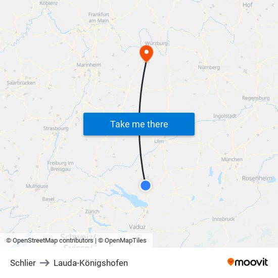 Schlier to Lauda-Königshofen map